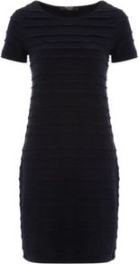 Moda Textured Dress Navy - style: shift; length: mid thigh; neckline: round neck; pattern: plain; hip detail: fitted at hip; predominant colour: navy; occasions: casual, evening, work; fit: body skimming; fibres: cotton - stretch; sleeve length: short sleeve; sleeve style: standard; texture group: knits/crochet; pattern type: knitted - other; pattern size: standard