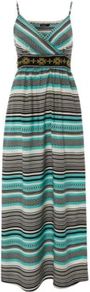 Striped Maxi Dress Multi - neckline: low v-neck; sleeve style: spaghetti straps; fit: empire; pattern: horizontal stripes; style: maxi dress; waist detail: elasticated waist; predominant colour: pistachio; occasions: casual, evening, holiday; length: floor length; fibres: polyester/polyamide - 100%; hip detail: ruching/gathering at hip; sleeve length: sleeveless; pattern type: fabric; pattern size: standard; texture group: jersey - stretchy/drapey