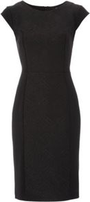 Geometric Print Bodycon Dress Black - style: shift; neckline: round neck; sleeve style: capped; fit: tailored/fitted; pattern: plain; waist detail: fitted waist; predominant colour: black; occasions: casual, evening, work; length: just above the knee; fibres: polyester/polyamide - stretch; sleeve length: short sleeve; trends: glamorous day shifts; pattern type: fabric; pattern size: standard; texture group: other - light to midweight
