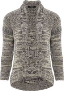 Moda Knitted Blazer Putty - neckline: shawl; predominant colour: light grey; occasions: casual, work; length: standard; style: standard; fibres: acrylic - mix; fit: standard fit; sleeve length: 3/4 length; sleeve style: standard; texture group: knits/crochet; pattern type: knitted - other; pattern size: standard; pattern: patterned/print