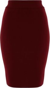 Knitted Pencil Skirt Burgundy - pattern: plain; style: pencil; fit: tight; waist detail: wide waistband/cummerbund; waist: high rise; hip detail: fitted at hip; predominant colour: burgundy; occasions: evening, work; length: on the knee; fibres: acrylic - 100%; texture group: knits/crochet; pattern type: knitted - fine stitch; pattern size: standard