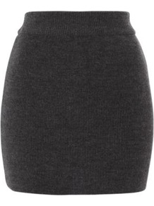 Knitted Mini Skirt Charcoal - length: mini; pattern: plain; fit: tight; hip detail: fitted at hip; waist: mid/regular rise; predominant colour: charcoal; occasions: casual; style: mini skirt; fibres: acrylic - 100%; texture group: knits/crochet; pattern type: knitted - other