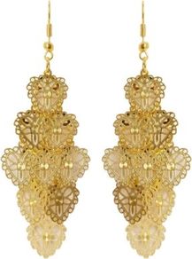 Overlay Disc Earrings Gold - predominant colour: gold; occasions: evening, occasion; style: drop; length: long; size: large/oversized; material: chain/metal; fastening: pierced; trends: metallics; finish: plain; embellishment: chain/metal