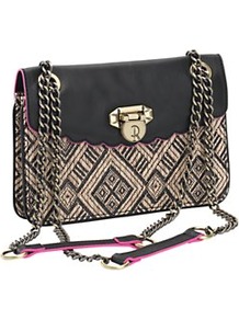 Vicarage Crossbody Bag - predominant colour: black; occasions: casual, evening, holiday; type of pattern: standard; style: messenger; length: across body/long; size: small; material: fabric; trends: modern geometrics; finish: plain; pattern: patterned/print; embellishment: chain/metal