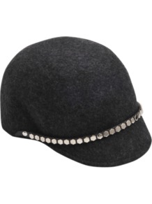Jockey Hat With Hexagones. - predominant colour: charcoal; occasions: casual, work; type of pattern: light; style: cap; size: standard; material: felt; pattern: plain; trends: metallics; embellishment: studs