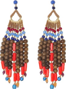 Tecno Earrings - occasions: evening, occasion, holiday; predominant colour: multicoloured; style: chandelier; length: long; size: large/oversized; material: chain/metal; fastening: pierced; finish: plain; embellishment: beading