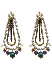 Dauphine Earrings - occasions: casual, evening, occasion; predominant colour: multicoloured; style: chandelier; length: long; size: standard; material: chain/metal; fastening: pierced; embellishment: pearls