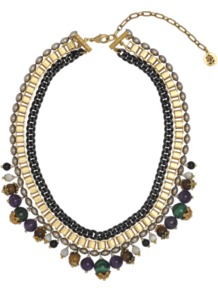Dauphine Multicolour Bib Necklace - predominant colour: gold; occasions: casual, evening, occasion; style: bib; length: choker; size: standard; material: chain/metal; embellishment: pearls
