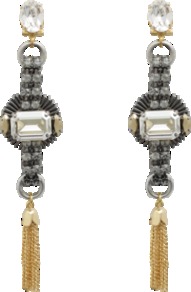Crystal Earrings - predominant colour: silver; occasions: evening, occasion; style: drop; length: long; size: large/oversized; material: chain/metal; fastening: pierced; trends: metallics; finish: metallic; embellishment: crystals