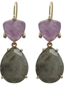 Golden Earrings - predominant colour: lilac; occasions: evening, occasion; style: drop; length: mid; size: standard; material: chain/metal; fastening: pierced; finish: plain; embellishment: jewels