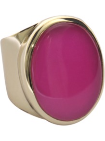 Oval Ring In Gold With Pink Jade - predominant colour: hot pink; occasions: casual, evening, work, occasion, holiday; style: cocktail; size: large/oversized; material: chain/metal; finish: metallic; embellishment: jewels