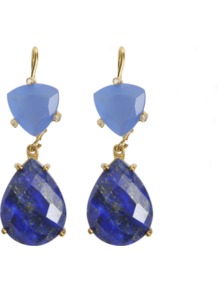 Golden Earrings - predominant colour: royal blue; occasions: evening, occasion; style: drop; length: mid; size: standard; material: chain/metal; fastening: pierced; trends: metallics; finish: plain; embellishment: jewels