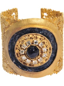 Mythic Parisian Cuff - predominant colour: gold; occasions: evening, work, occasion, holiday; style: cuff; size: large/oversized; material: chain/metal; trends: metallics; finish: metallic; embellishment: jewels