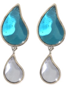 Two Drops Earrings - predominant colour: turquoise; occasions: casual, work; style: drop; length: mid; size: standard; material: chain/metal; fastening: pierced; embellishment: jewels