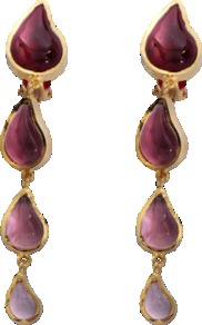Two Drops Earrings - predominant colour: burgundy; occasions: evening, occasion; style: drop; length: long; size: large/oversized; material: chain/metal; fastening: pierced; finish: plain; embellishment: jewels
