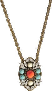 Cabochon Multico Necklace - predominant colour: gold; occasions: casual, evening, work, occasion, holiday; style: pendant; length: long; size: standard; material: chain/metal; embellishment: beading