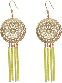 Crise Earrings - predominant colour: gold; occasions: casual, evening, occasion, holiday; style: drop; length: long; size: large/oversized; material: chain/metal; fastening: pierced; trends: fluorescent; finish: fluorescent