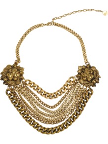 Lion Necklace - predominant colour: gold; occasions: evening, occasion; style: multistrand; length: mid; size: large/oversized; material: chain/metal; trends: metallics; finish: metallic; embellishment: chain/metal