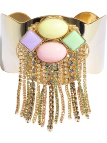 Fringe Pastel Cuff - predominant colour: gold; occasions: evening, occasion; style: cuff; size: large/oversized; material: chain/metal; trends: metallics; finish: metallic; embellishment: jewels