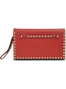 Rock Studs Leather Clutch - predominant colour: terracotta; occasions: evening, occasion; type of pattern: small; style: clutch; length: hand carry; size: small; material: leather; embellishment: studs; pattern: plain; finish: plain