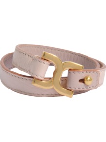 Double Marcie Bracelet - predominant colour: blush; occasions: casual, evening, work; style: friendship bracelet; size: large/oversized; material: leather; finish: plain; embellishment: chain/metal