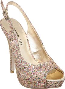 Jassper Mg Peep Toe Slingback, Gold - predominant colour: gold; occasions: evening, occasion; material: fabric; heel height: high; embellishment: sequins; heel: platform; toe: open toe/peeptoe; style: slingbacks; trends: metallics; finish: metallic; pattern: plain