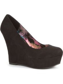 Rock On Black Wedges - predominant colour: black; occasions: casual, evening; material: fabric; heel: wedge; toe: round toe; style: courts; finish: plain; pattern: plain; heel height: very high