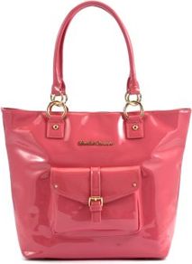 Pink Patent Tote Bag - predominant colour: pink; occasions: casual, work, holiday; type of pattern: standard; style: tote; length: handle; size: standard; material: faux leather; pattern: plain; finish: patent