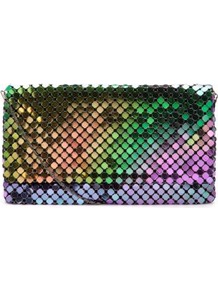 Black Chainmail Clutch - occasions: evening, occasion; predominant colour: multicoloured; type of pattern: heavy; style: clutch; length: hand carry; size: small; material: fabric; trends: metallics; finish: metallic; pattern: patterned/print; embellishment: chain/metal