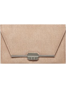 Bone Snake Bar Lock Clutch - predominant colour: taupe; occasions: evening, occasion, holiday; type of pattern: standard; style: clutch; length: hand carry; size: standard; material: faux leather; pattern: plain; finish: plain; embellishment: chain/metal
