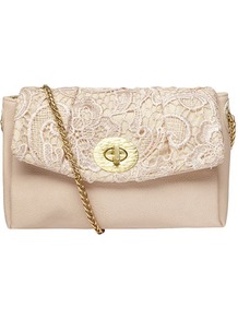 Cream Crochet Crossbody - predominant colour: nude; occasions: evening, occasion; type of pattern: light; style: shoulder; length: shoulder (tucks under arm); size: standard; material: fabric; finish: plain; pattern: patterned/print; embellishment: lace