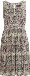 Ivory Butterfly Printed Dress - style: shift; fit: fitted at waist; sleeve style: sleeveless; waist detail: fitted waist; predominant colour: pistachio; occasions: casual, evening; length: just above the knee; fibres: polyester/polyamide - 100%; neckline: crew; sleeve length: sleeveless; texture group: sheer fabrics/chiffon/organza etc.; pattern type: fabric; pattern size: standard; pattern: florals