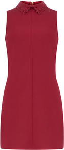 Rose Laser Cut Collar Dress - style: shift; neckline: shirt collar/peter pan/zip with opening; fit: tailored/fitted; pattern: plain; sleeve style: sleeveless; predominant colour: true red; occasions: evening, work, occasion; length: just above the knee; fibres: polyester/polyamide - stretch; sleeve length: sleeveless; pattern type: fabric; texture group: other - light to midweight