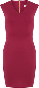 Rose Semi Circle Waist Dress - style: shift; neckline: v-neck; pattern: plain; sleeve style: sleeveless; predominant colour: hot pink; occasions: evening, work, occasion; length: just above the knee; fit: body skimming; fibres: polyester/polyamide - stretch; sleeve length: sleeveless; texture group: jersey - clingy; trends: glamorous day shifts; pattern type: fabric