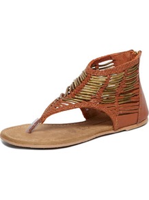 Tan Hardware Sandal - predominant colour: tan; occasions: casual, holiday; material: leather; heel height: flat; ankle detail: ankle strap; heel: standard; toe: toe thongs; style: flip flops / toe post; finish: plain; pattern: plain; embellishment: chain/metal