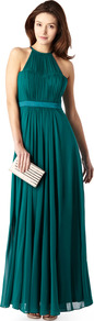 Benhaz Maxi - fit: fitted at waist; pattern: plain; sleeve style: sleeveless; style: maxi dress; neckline: halter neck; back detail: racer back/sports back; predominant colour: teal; occasions: evening, occasion; length: floor length; fibres: polyester/polyamide - 100%; sleeve length: sleeveless; texture group: sheer fabrics/chiffon/organza etc.; pattern type: fabric; pattern size: standard