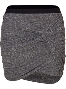 Anthracite Heather Draped Cotton Skirt - length: mini; pattern: plain; fit: tight; waist detail: embellishment at waist/feature waistband; waist: mid/regular rise; predominant colour: charcoal; occasions: casual, evening, work; style: mini skirt; fibres: cotton - 100%; hip detail: ruching/gathering at hip; texture group: jersey - clingy; pattern type: fabric; pattern size: standard