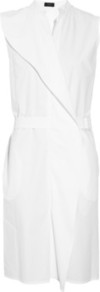 Somerset Cotton Poplin Dress - style: faux wrap/wrap; neckline: v-neck; fit: tailored/fitted; pattern: plain; sleeve style: sleeveless; waist detail: elasticated waist; predominant colour: white; occasions: casual, evening, work, holiday; length: just above the knee; fibres: cotton - 100%; sleeve length: sleeveless; texture group: cotton feel fabrics; trends: glamorous day shifts; bust detail: tiers/frills/bulky drapes/pleats; pattern type: fabric; pattern size: standard