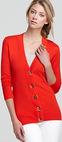 Simone Cardigan - neckline: low v-neck; pattern: plain; predominant colour: true red; occasions: casual, work; length: standard; style: standard; fibres: wool - 100%; fit: standard fit; sleeve length: long sleeve; sleeve style: standard; texture group: knits/crochet; pattern type: knitted - other; pattern size: standard