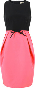 Otm745 Solid Ottoman Backless Peony Dress - neckline: round neck; fit: tailored/fitted; sleeve style: sleeveless; waist detail: embellishment at waist/feature waistband; style: tulip; back detail: low cut/open back; shoulder detail: contrast pattern/fabric at shoulder; predominant colour: hot pink; occasions: evening, work, occasion; length: on the knee; fibres: cotton - mix; hip detail: structured pleats at hip; sleeve length: sleeveless; texture group: cotton feel fabrics; trends: glamorous day shifts; pattern type: fabric; pattern size: big & light; pattern: colourblock