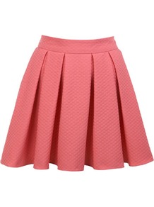 Coral Textured Skater Skirt - length: mid thigh; pattern: plain; style: full/prom skirt; fit: loose/voluminous; waist detail: structured pleats at waist; waist: mid/regular rise; predominant colour: coral; occasions: evening, occasion; fibres: polyester/polyamide - mix; hip detail: sculpting darts/pleats/seams at hip; trends: volume; pattern type: fabric; pattern size: standard; texture group: jersey - stretchy/drapey