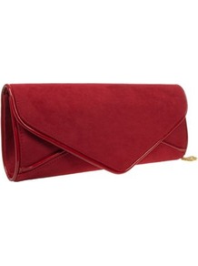 Red Envelope Clutch Bag - predominant colour: burgundy; occasions: evening, occasion; type of pattern: standard; style: clutch; length: hand carry; size: small; material: faux leather; pattern: plain; finish: plain; embellishment: chain/metal