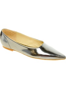 Silver Point Flat Shoes - predominant colour: silver; occasions: casual, evening; material: faux leather; heel height: flat; toe: pointed toe; style: ballerinas / pumps; trends: metallics; finish: metallic; pattern: plain