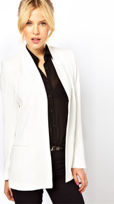 Premium Blazer With Longline Lapel - pattern: plain; style: single breasted blazer; collar: shawl/waterfall; fit: loose; length: below the bottom; predominant colour: white; occasions: casual, evening, occasion; fibres: polyester/polyamide - stretch; sleeve length: long sleeve; sleeve style: standard; collar break: low/open; pattern type: fabric; texture group: woven light midweight
