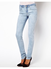 Elgin Supersoft Skinny Jeans In Bleach Wash - style: skinny leg; length: standard; pattern: plain; pocket detail: traditional 5 pocket; waist: mid/regular rise; predominant colour: denim; occasions: casual, holiday; fibres: cotton - stretch; jeans detail: washed/faded; texture group: denim; pattern type: fabric