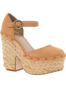 Poplar Suede Platforms - predominant colour: tan; occasions: casual, evening, holiday; material: suede; heel height: high; embellishment: studs; ankle detail: ankle strap; heel: platform; toe: round toe; style: mary janes; finish: plain; pattern: plain