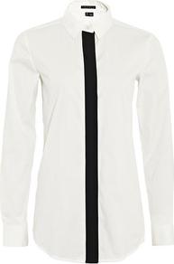 Tenzin Placket Shirt In Eclipse - neckline: shirt collar/peter pan/zip with opening; pattern: horizontal stripes; length: below the bottom; style: shirt; predominant colour: white; occasions: casual, evening, work; fibres: cotton - stretch; fit: tailored/fitted; sleeve length: long sleeve; sleeve style: standard; texture group: cotton feel fabrics; trends: tuxedo; pattern type: fabric; pattern size: small & light