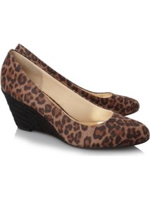 Leopard Print Wedges Multi - predominant colour: chocolate brown; occasions: casual, evening, work; material: fabric; heel height: mid; heel: wedge; toe: round toe; style: courts; finish: plain; pattern: animal print