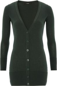 V Neck Boyfriend Cardigan Forest - neckline: low v-neck; pattern: plain; length: below the bottom; predominant colour: dark green; occasions: casual, work; style: standard; fibres: cotton - mix; fit: slim fit; sleeve length: long sleeve; sleeve style: standard; texture group: knits/crochet; pattern type: knitted - other; pattern size: standard