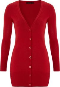 V Neck Boyfriend Cardigan Red - neckline: low v-neck; pattern: plain; length: below the bottom; predominant colour: true red; occasions: casual, work; style: standard; fibres: cotton - mix; fit: slim fit; sleeve length: long sleeve; sleeve style: standard; texture group: knits/crochet; pattern type: knitted - other; pattern size: standard